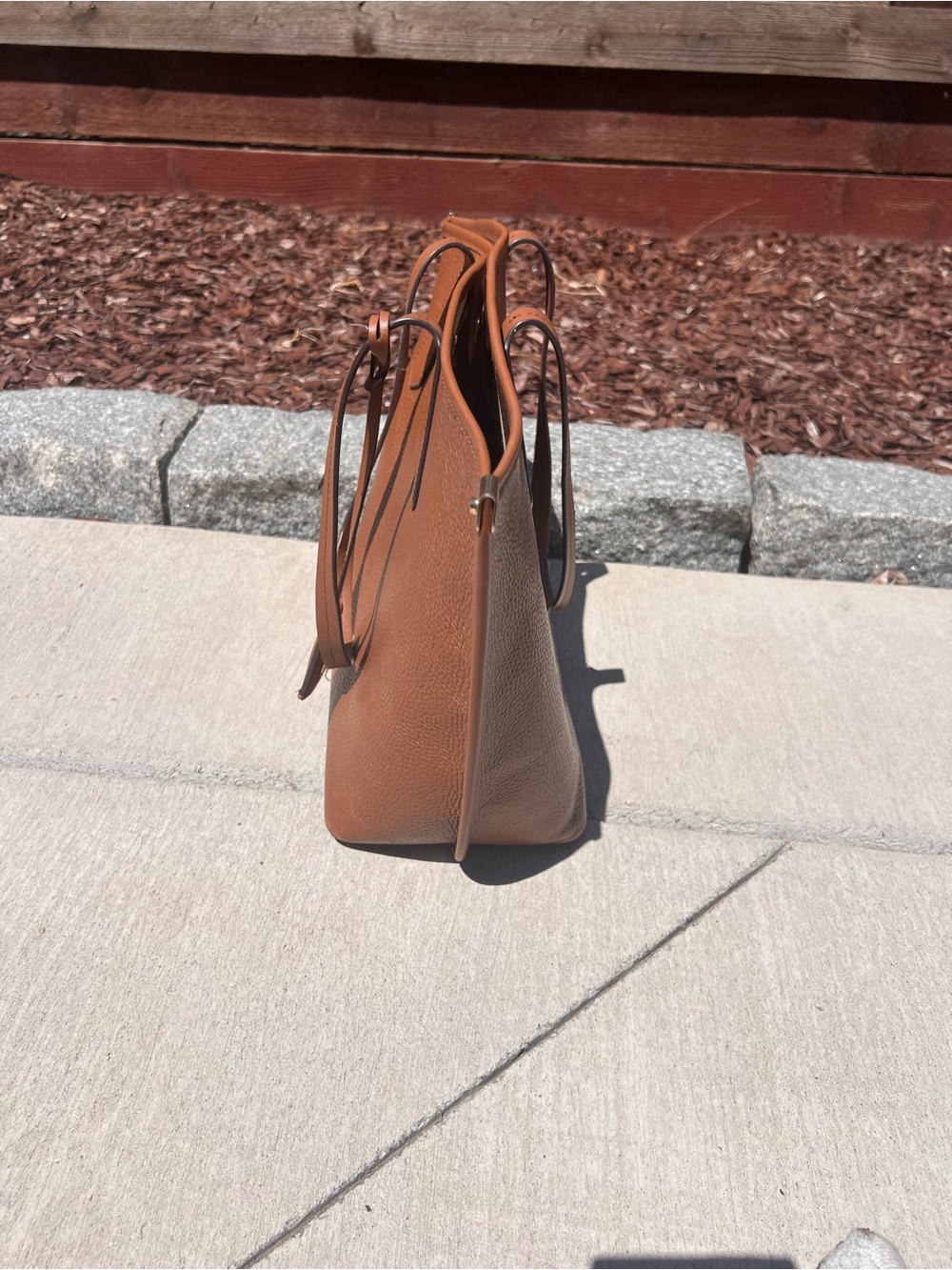 Michael Kors Pebbled Leather Large Tote Bag Cognac Luggage Brown shoulder shoppe - Picture 3 of 7